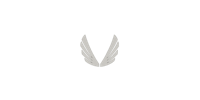 a white logo with wings on a black background